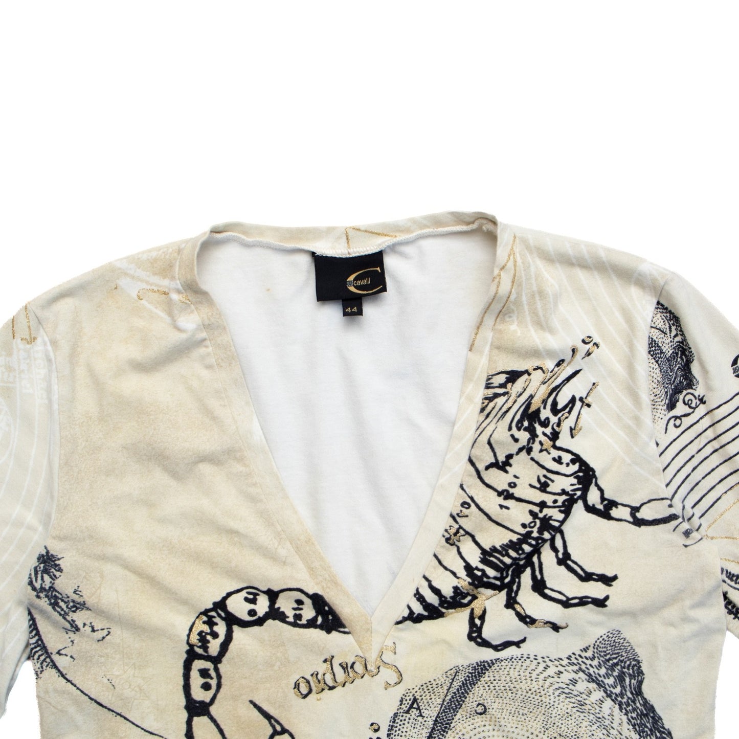 Just Cavalli Women’s Graphic Long Sleeve V-Neck Stretch Top Size IT 44 / US 8