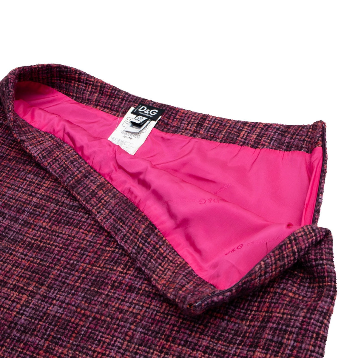 Dolce & Gabbana D&G Tweed Mini Skirt Wool Blend Pink Purple IT 44 US 8 UK 12