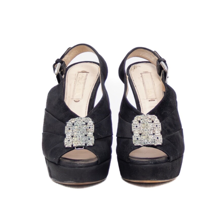 RARE VTG  Prada Black Suede Crystal Embellished Platform  Heels – Size EU 36