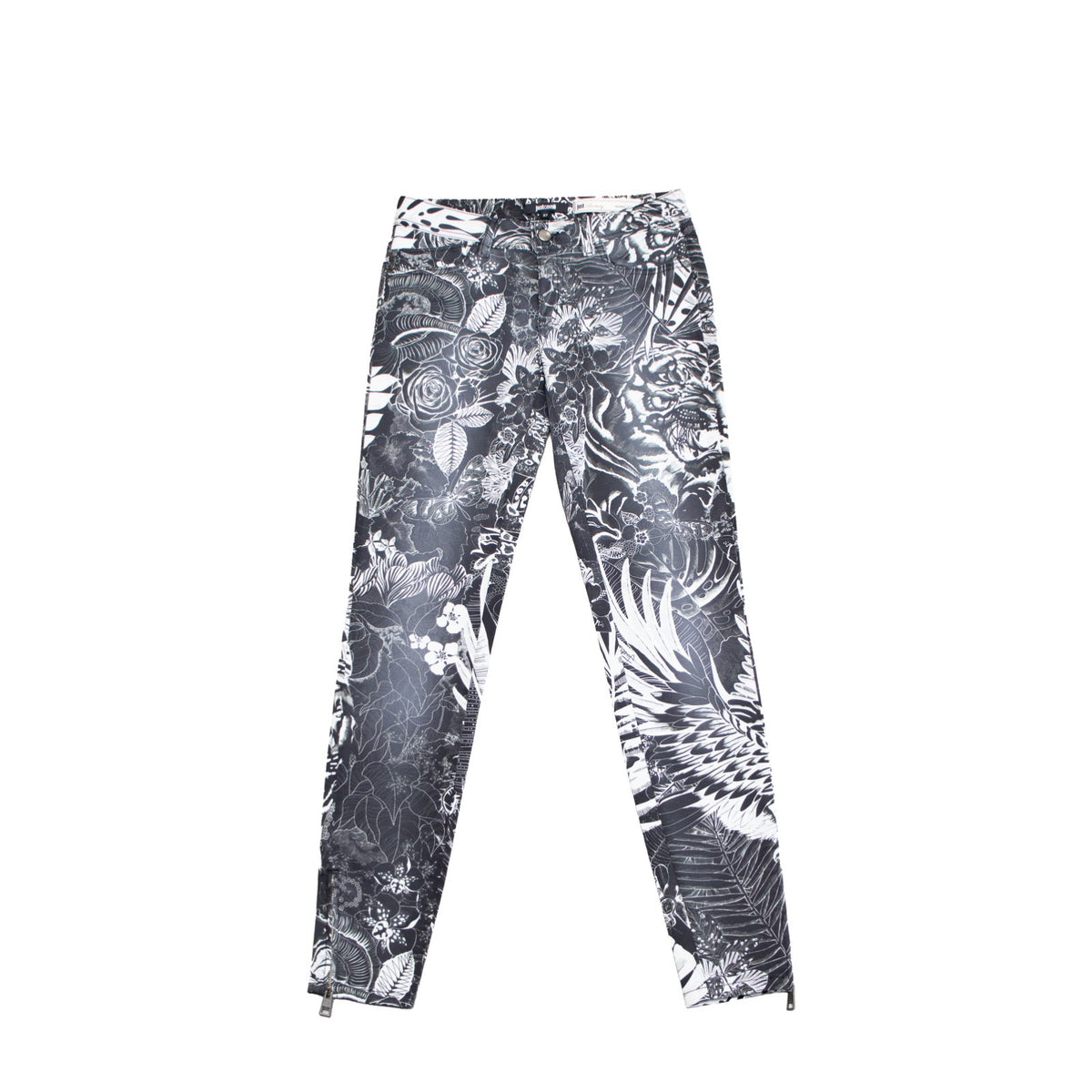 Just Cavalli Luxury Skinny Leg Tiger Print Jeans Black White Size 27 US 4