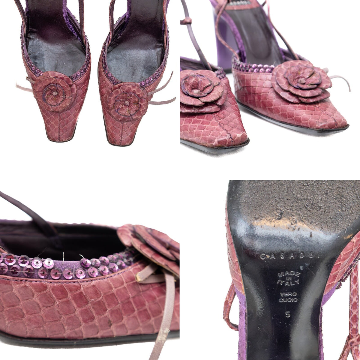 Vintage Casadei Purple Snake-Embossed Slingback Stiletto Heels – Size US 5