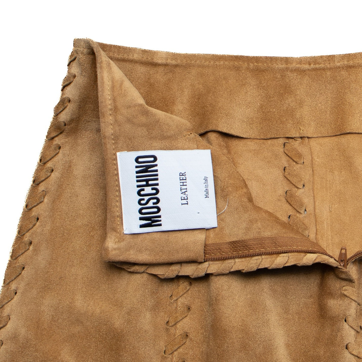 Moschino Leather Brown Suede Lace Up Tassel Mini Skirt Estimated Size M US 6