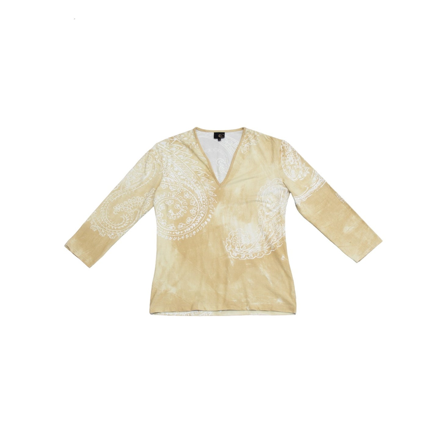 Just Cavalli Women’s Beige Paisley Print Stretch Long Sleeve Top Size IT 54