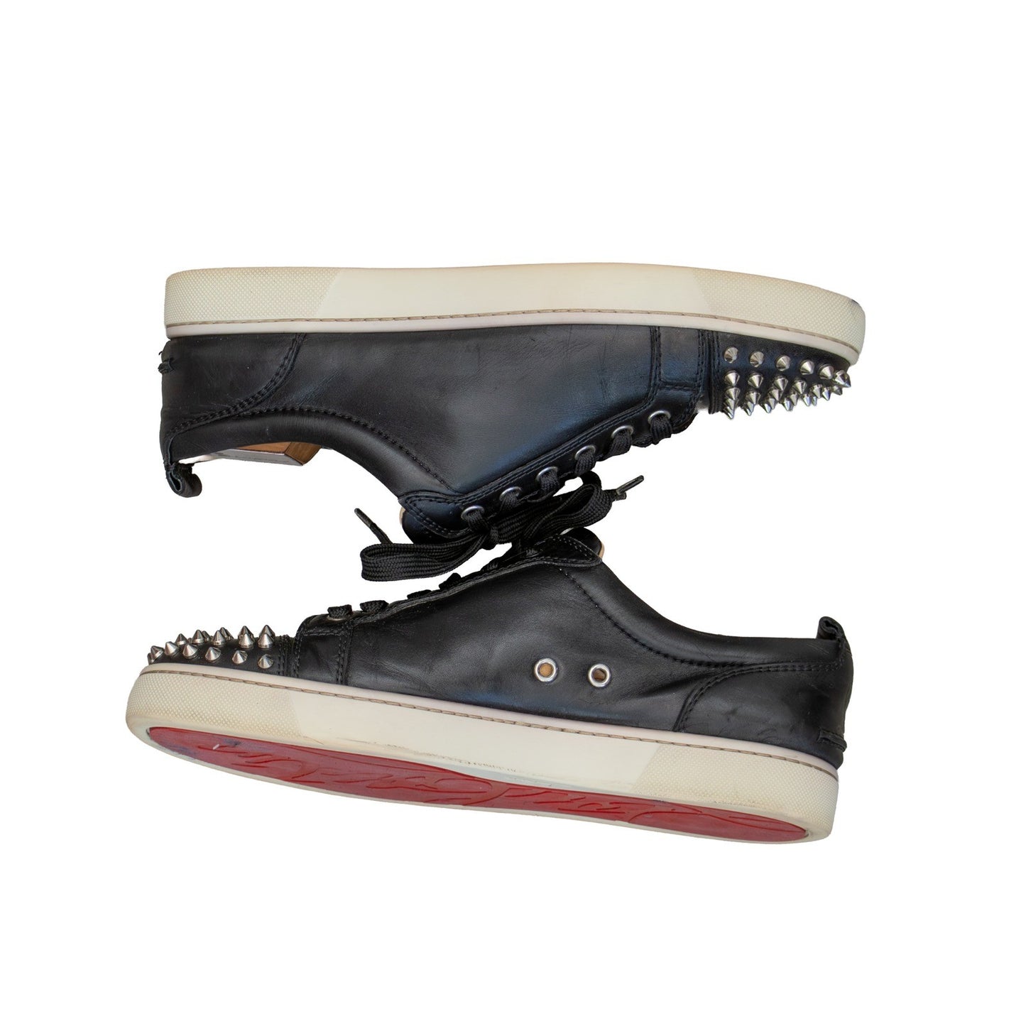 $1200 Christian Louboutin Louis Junior Spikes Black Leather Sneakers EU 42  US 9
