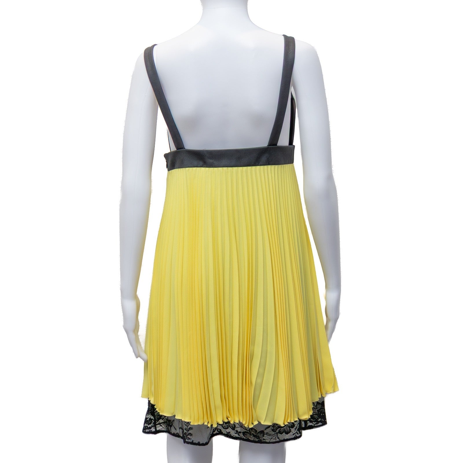 Fausto Puglisi Pleated Slip Dress – Yellow & Black Lace – Size IT 42/ US 6