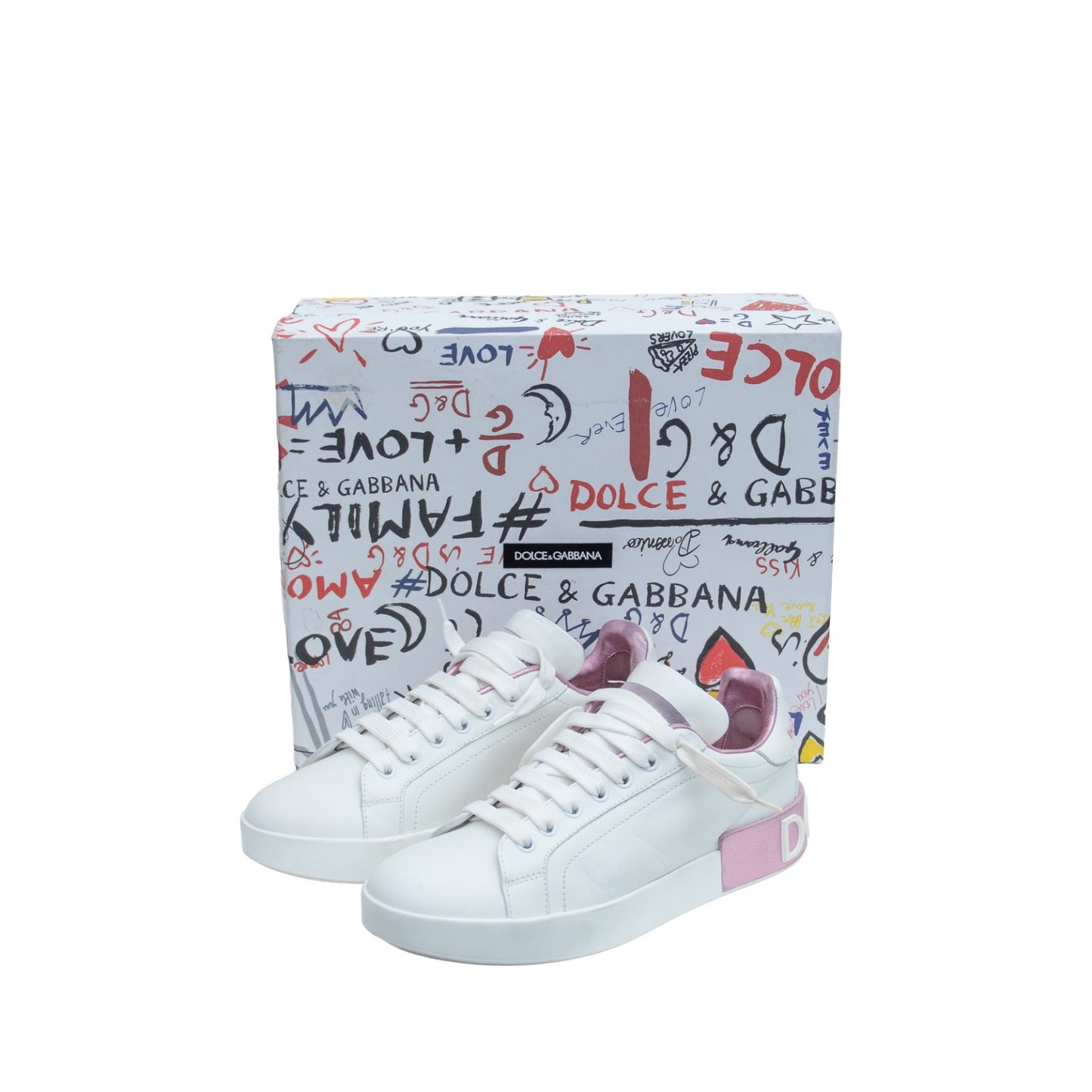 Dolce & Gabbana Portofino Sneakers EU 38 White Pink Leather Repainted Women