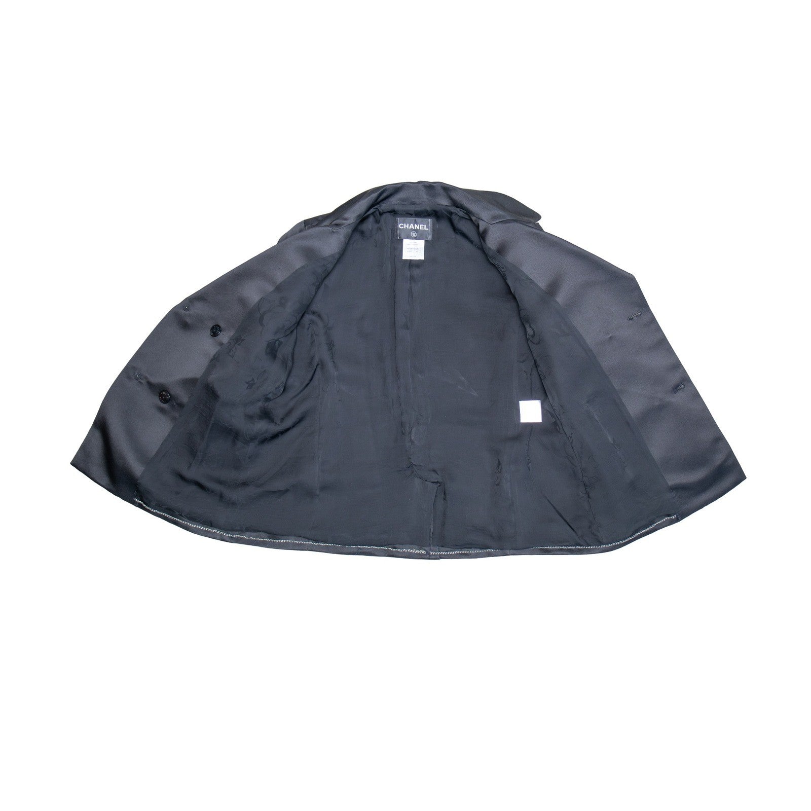 CHANEL 2011 Paris-Byzance Black Silk CC Crystal Button Blazer FR 46 US 14