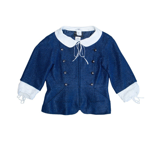 CHANEL Resort 2014 Runway Blue Tweed Jacket CC Buttons FR 46 US 14 P48058