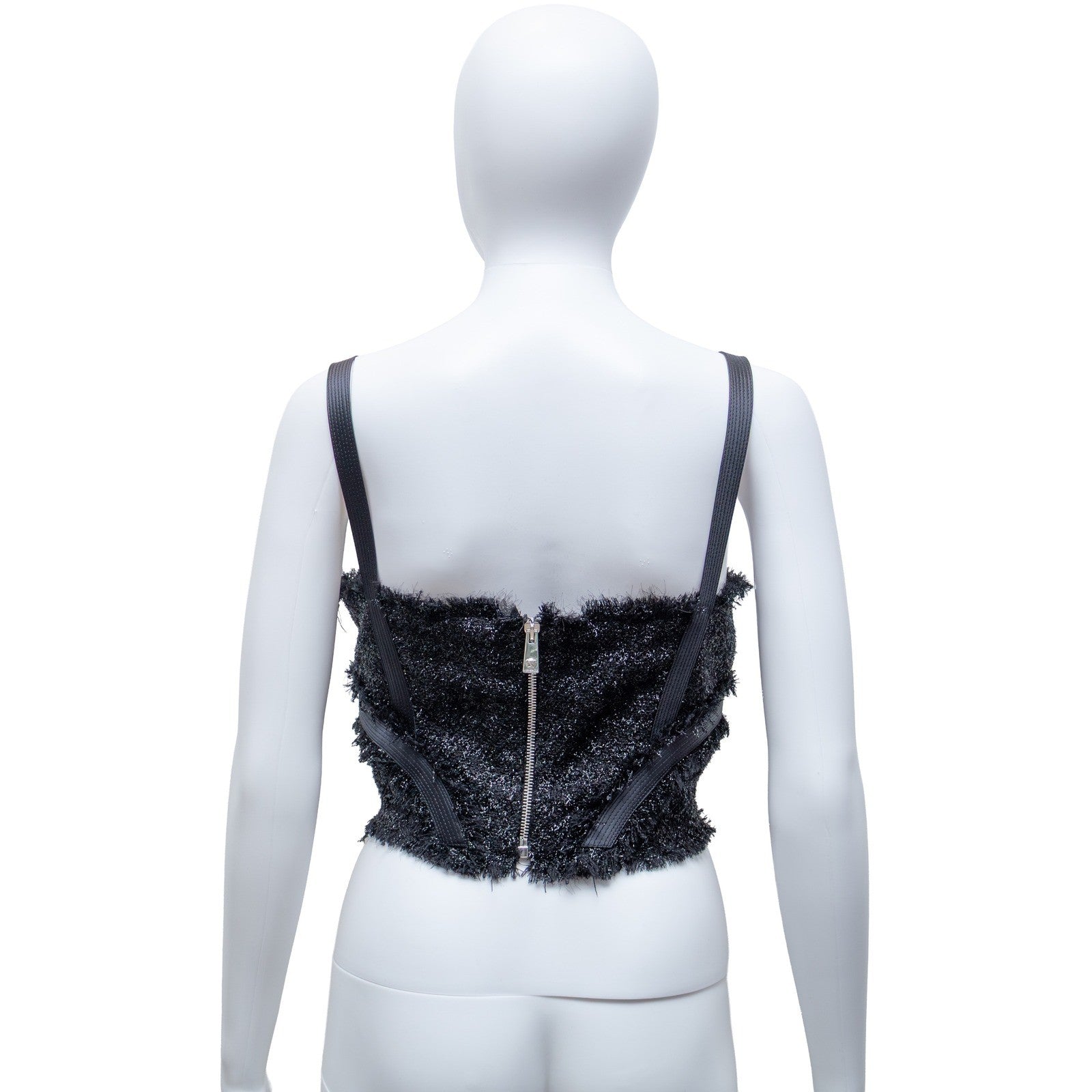 $1400 Versace Black Textured Bustier Crop Top  Size M (US 6 / UK 10)