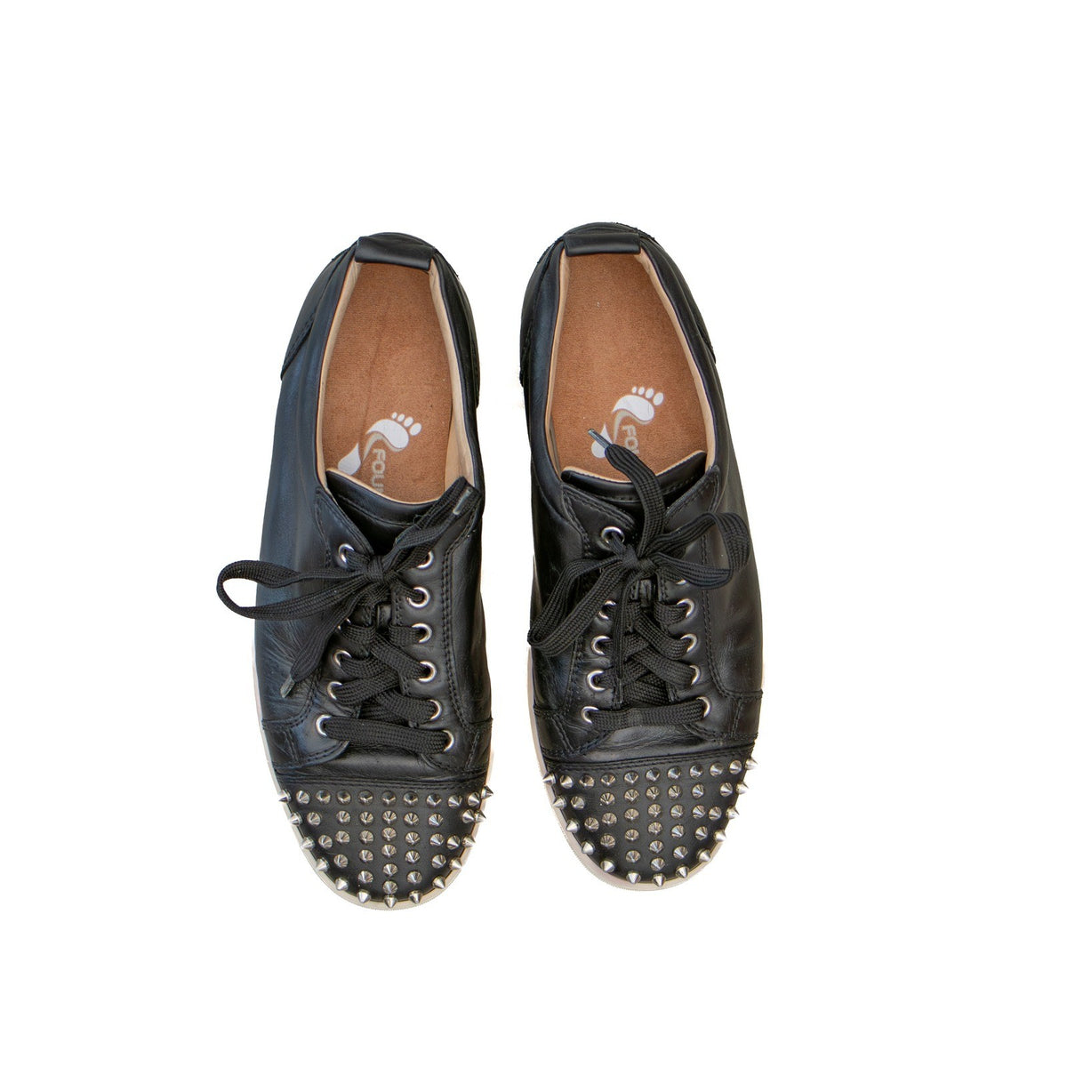$1200 Christian Louboutin Louis Junior Spikes Black Leather Sneakers EU 42  US 9