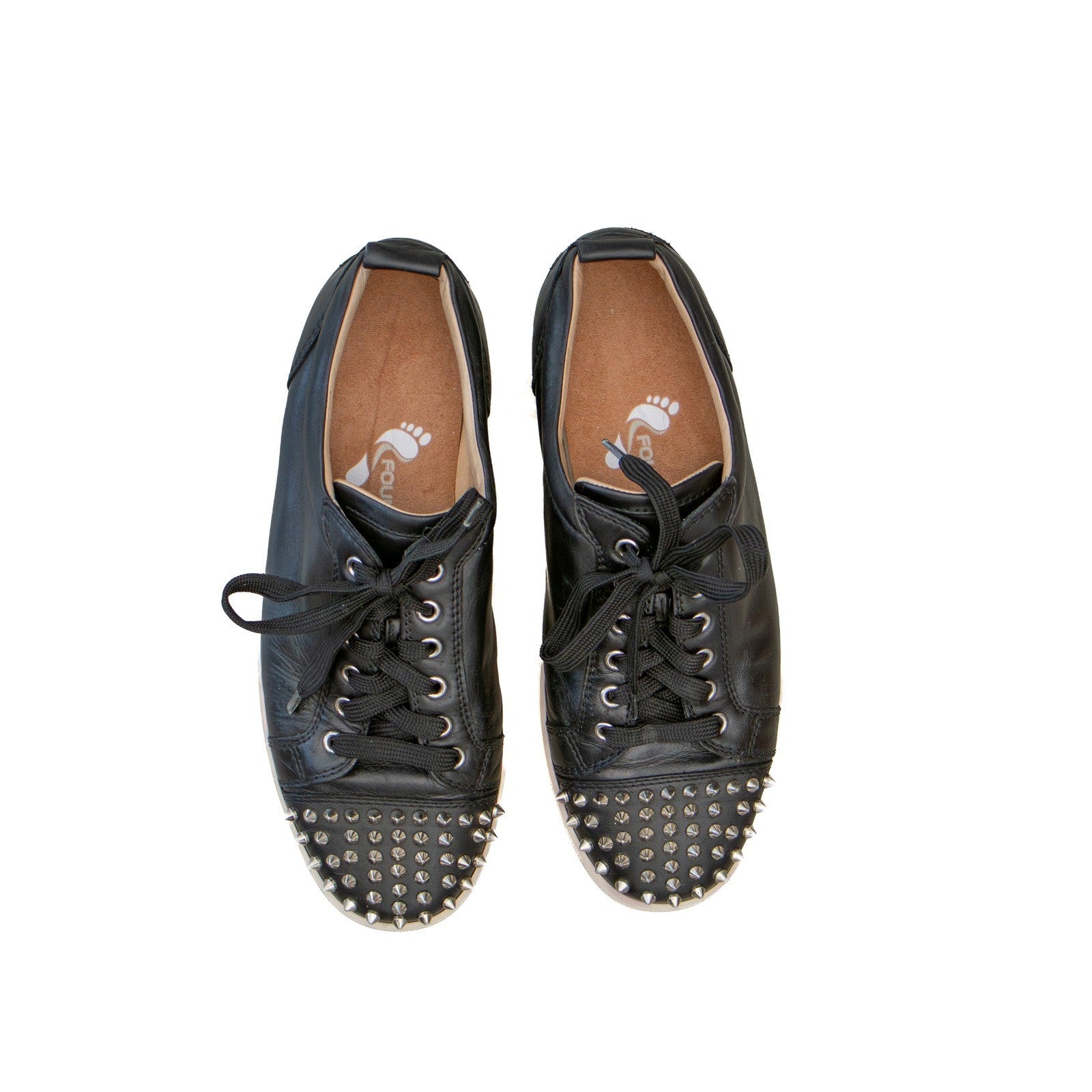 $1200 Christian Louboutin Louis Junior Spikes Black Leather Sneakers EU 42  US 9