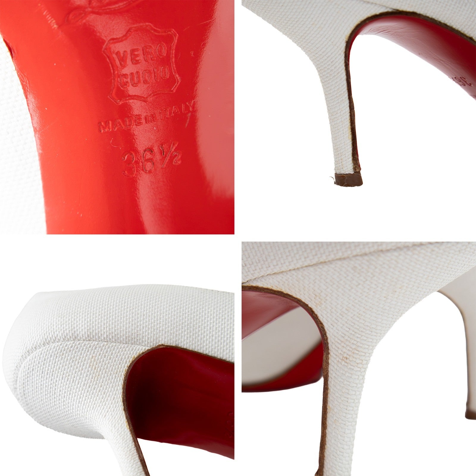 Christian Louboutin White Canvas Peep Toe Pumps Heels EU 36.5 US 6.5 UK 3.5 Ital