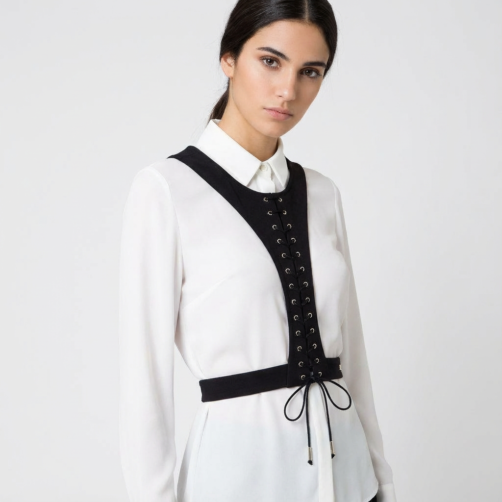 ELISABETTA FRANCHI Black Corset-Style Harness Top – Size 40 (IT)