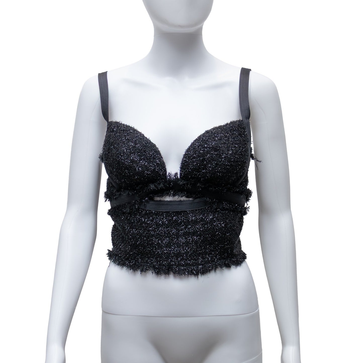 $1400 Versace Black Textured Bustier Crop Top  Size M (US 6 / UK 10)