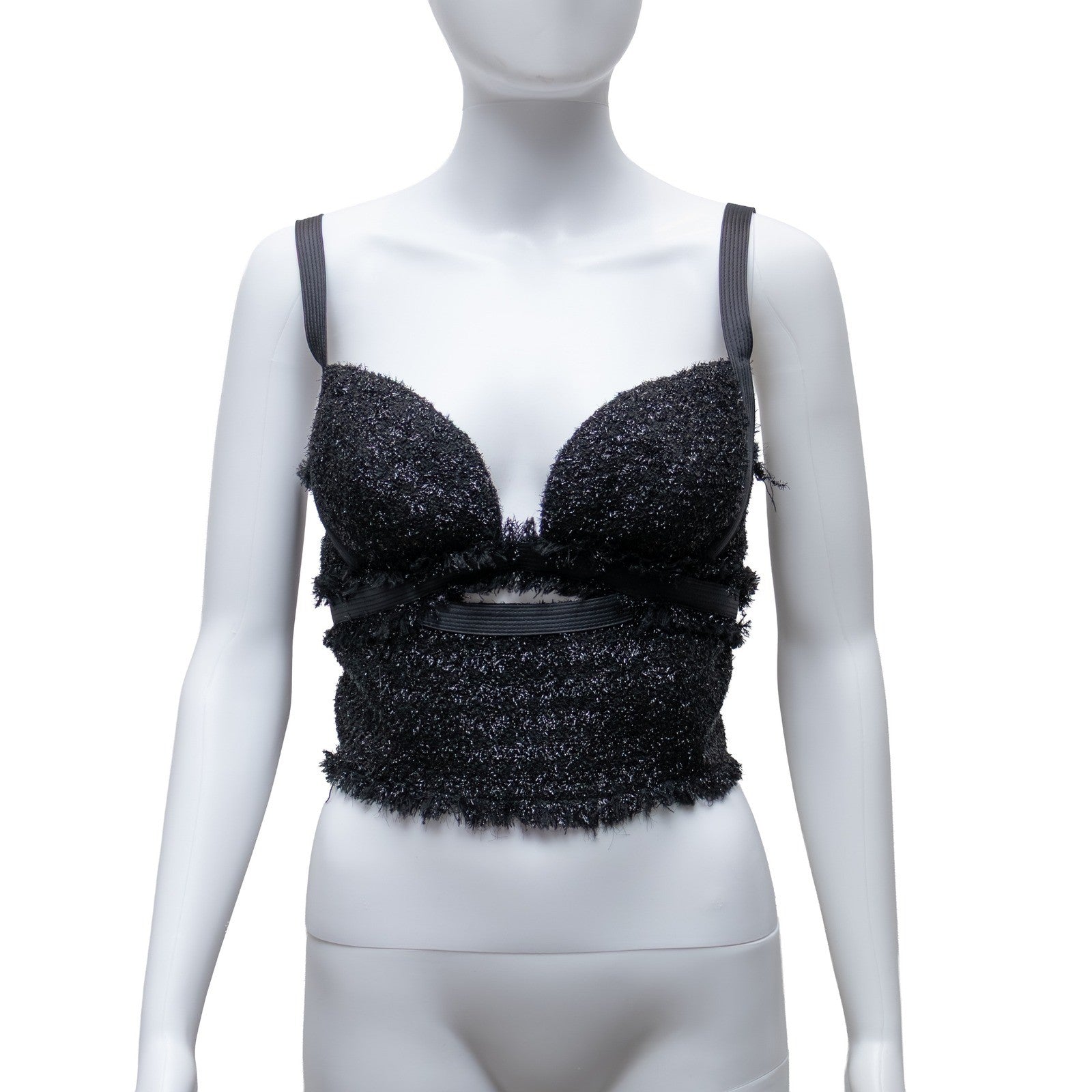$1400 Versace Black Textured Bustier Crop Top  Size M (US 6 / UK 10)