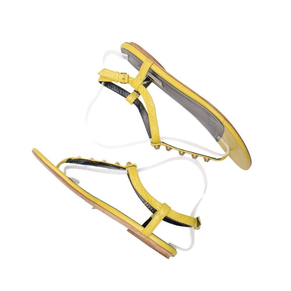 Balenciaga Arena T-Strap Yellow Leather Studded Sandals – EU 39 / UK 6 / US 9