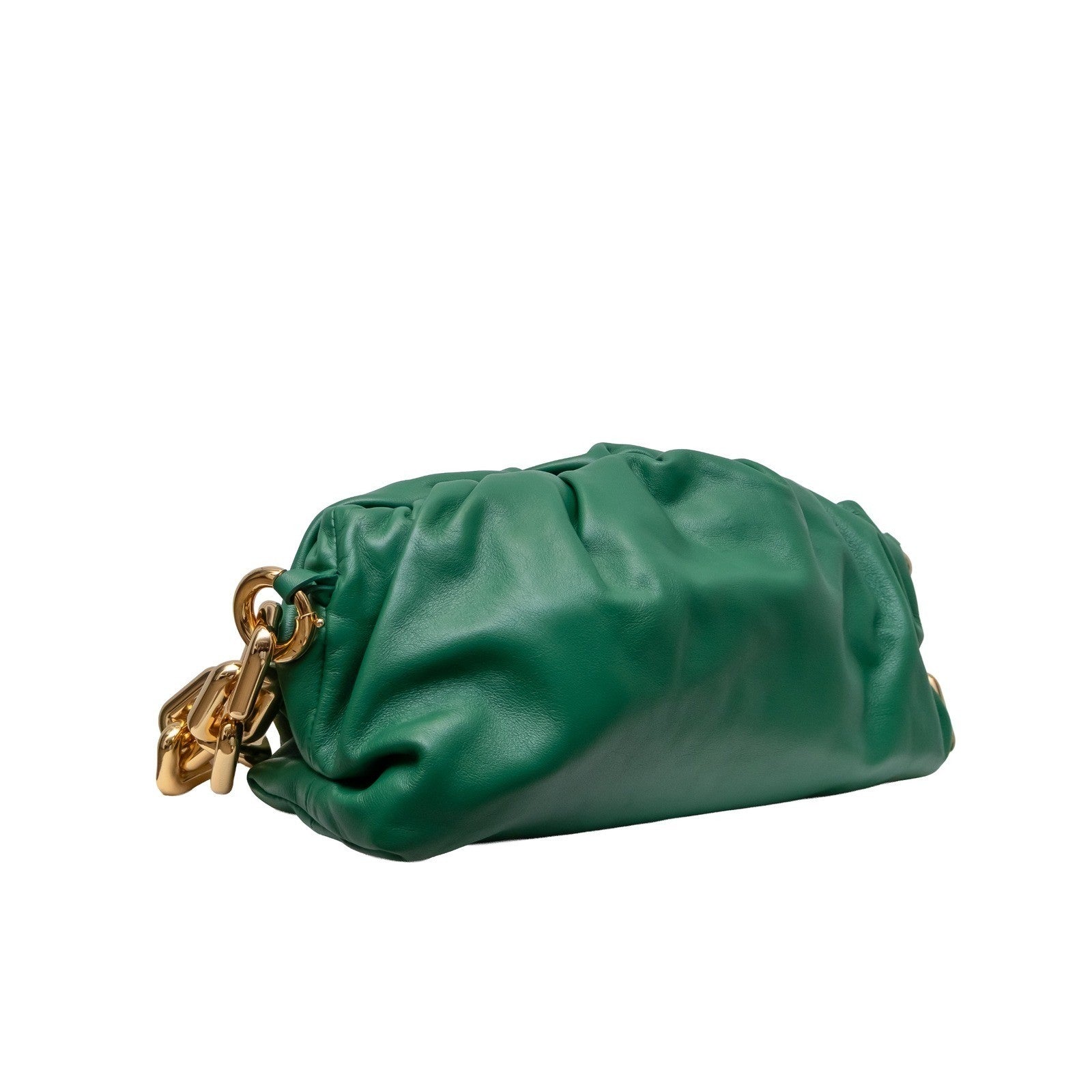 $3600 Bottega Veneta Green Leather Chain Pouch Gold Hardware  Authentic