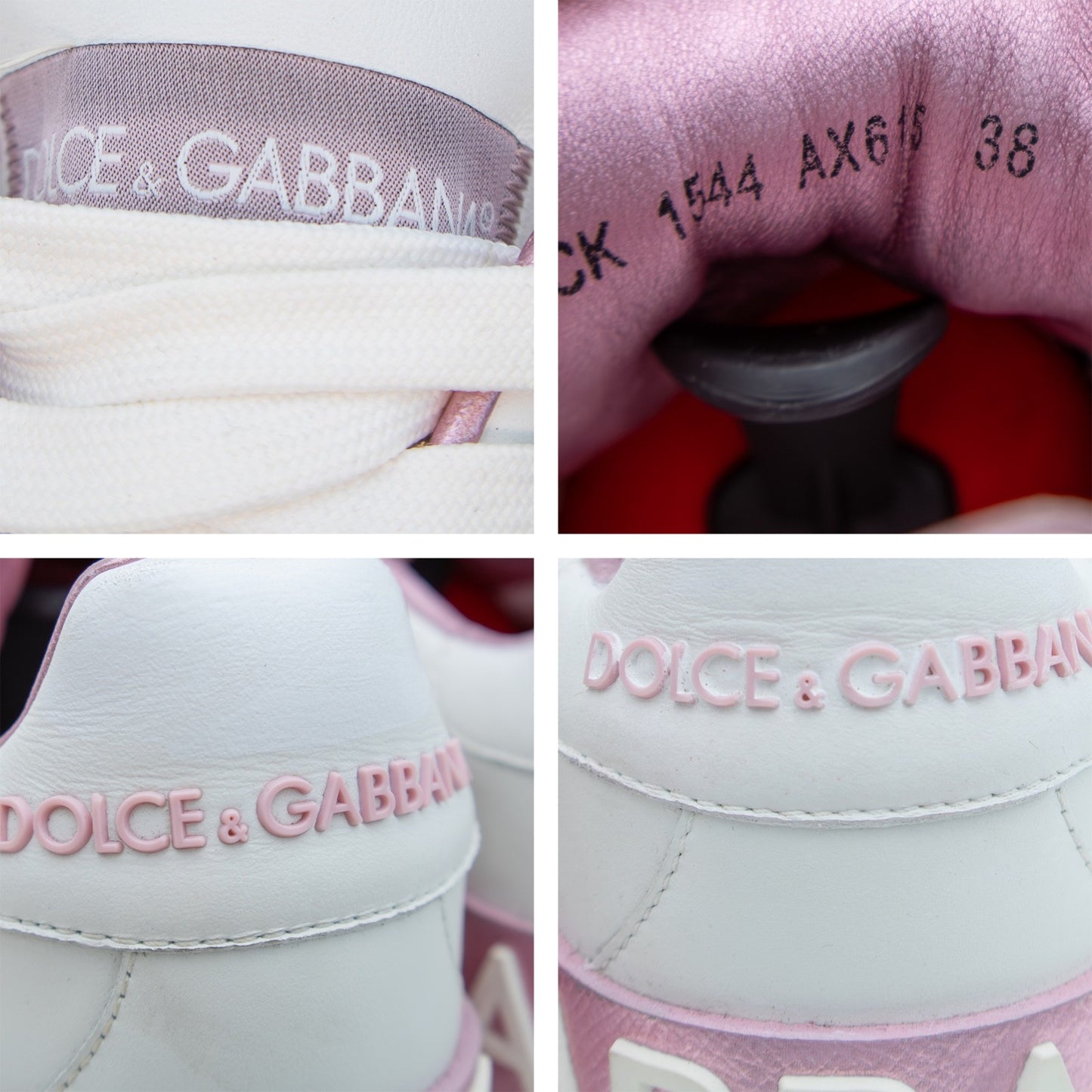 Dolce & Gabbana Portofino Sneakers EU 38 White Pink Leather Repainted Women