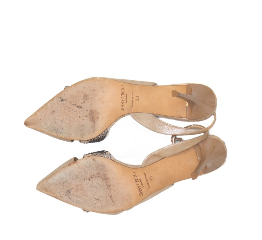 $975  Jimmy Choo Desai Shimmer Slingback Pump Sand EU 39 / US 9