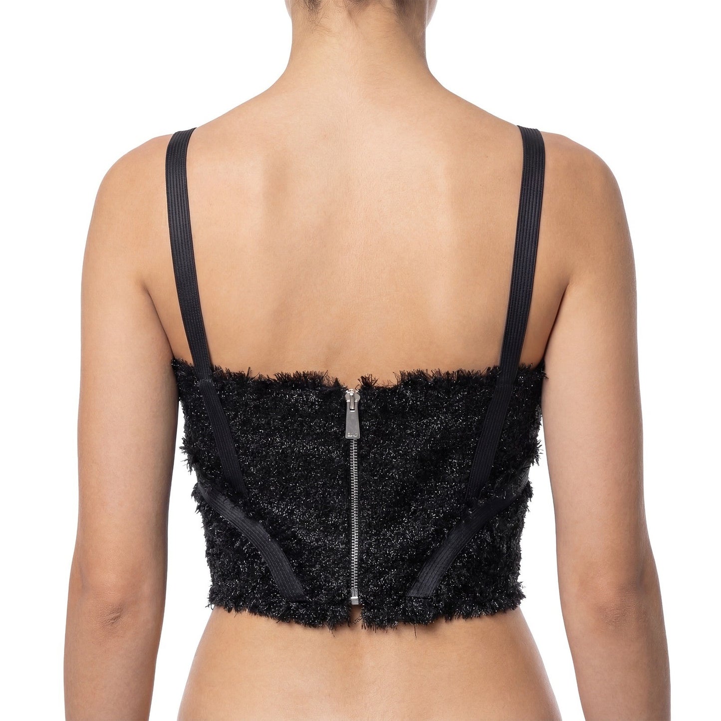 $1400 Versace Black Textured Bustier Crop Top  Size M (US 6 / UK 10)