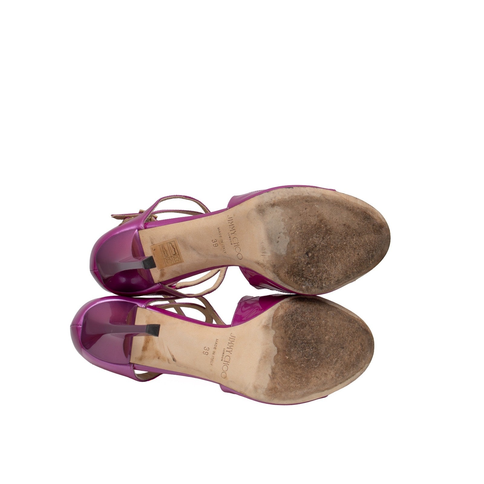 JIMMY CHOO Azia 95 Mauve Pink/Purple  Liquid Metal Leather Sandals SZ 9 IT 39