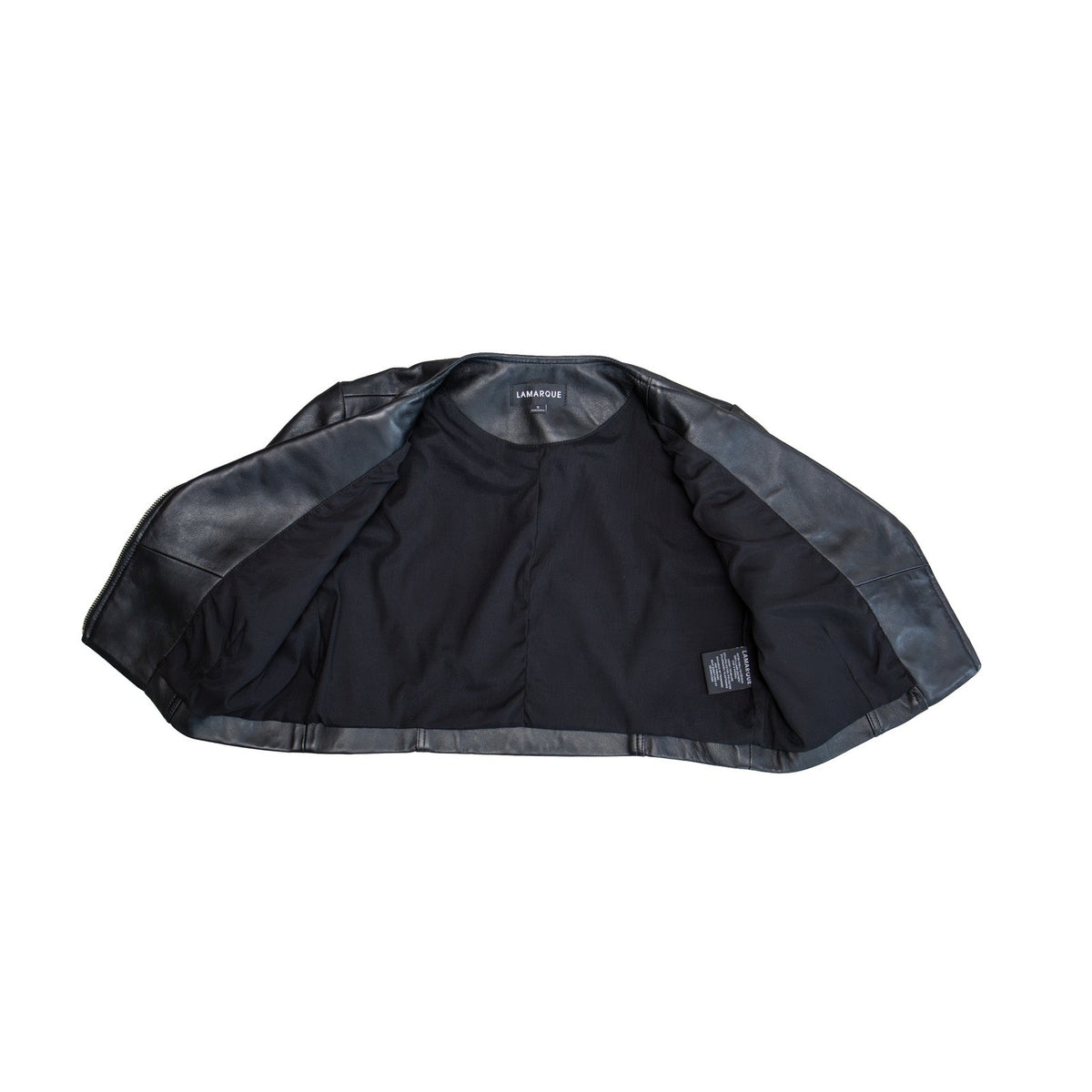 465$ Lamarque Kirsi Black Lamb Leather Cropped Moto Jacket Short Sleeve SizeS