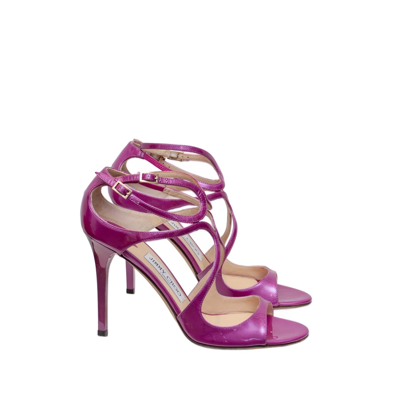 JIMMY CHOO Azia 95 Mauve Pink/Purple  Liquid Metal Leather Sandals SZ 9 IT 39