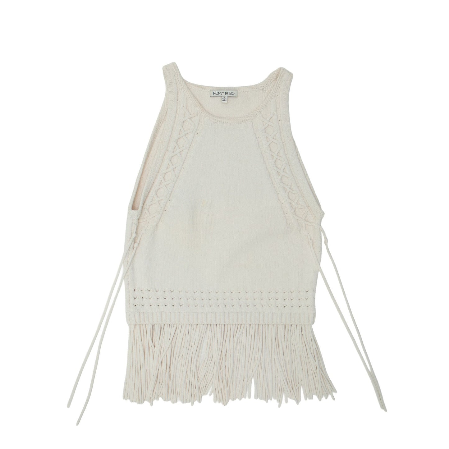 Ronny Kobo Cream Rosalita Fringed Knit Tank Top Womens Size Small