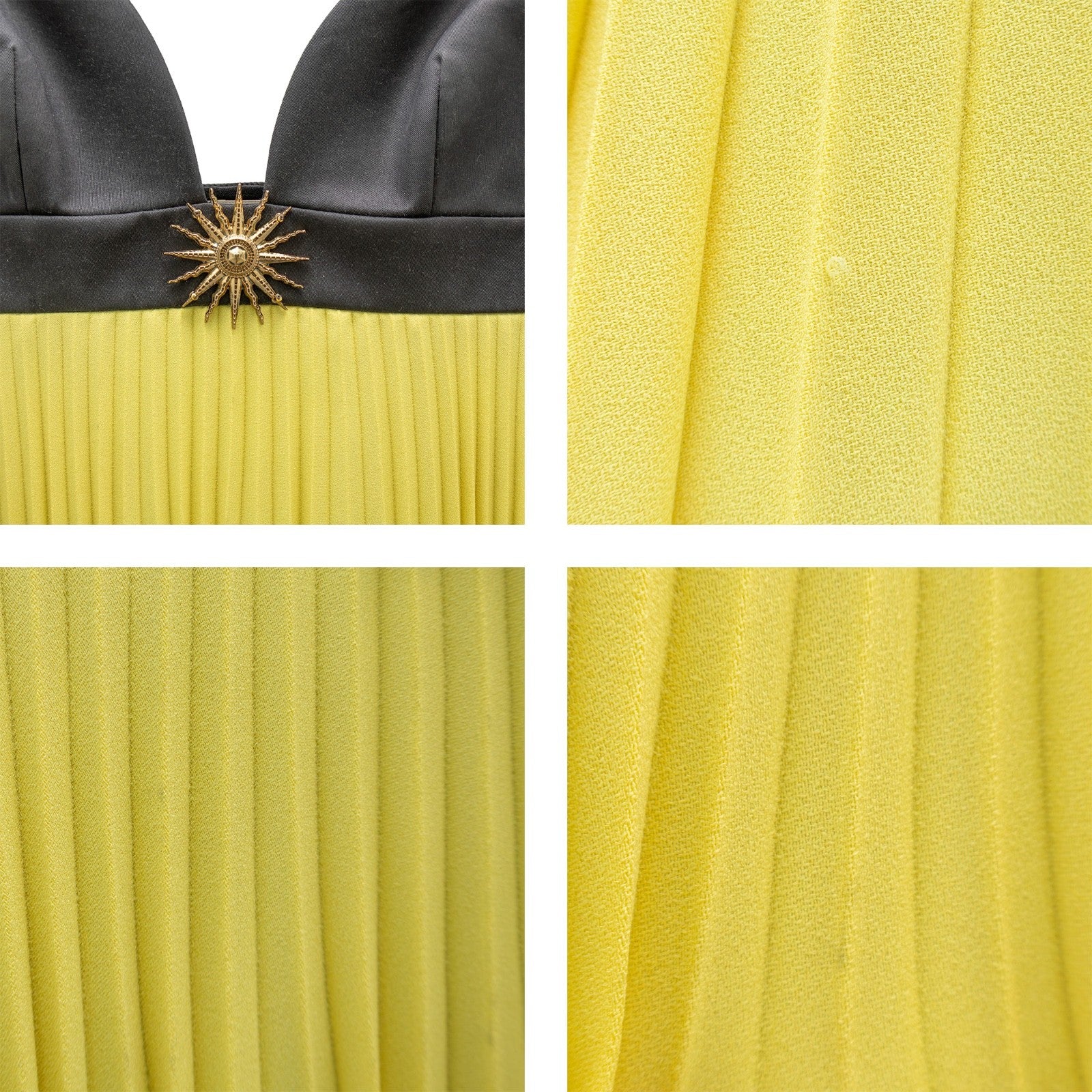 Fausto Puglisi Pleated Slip Dress – Yellow & Black Lace – Size IT 42/ US 6
