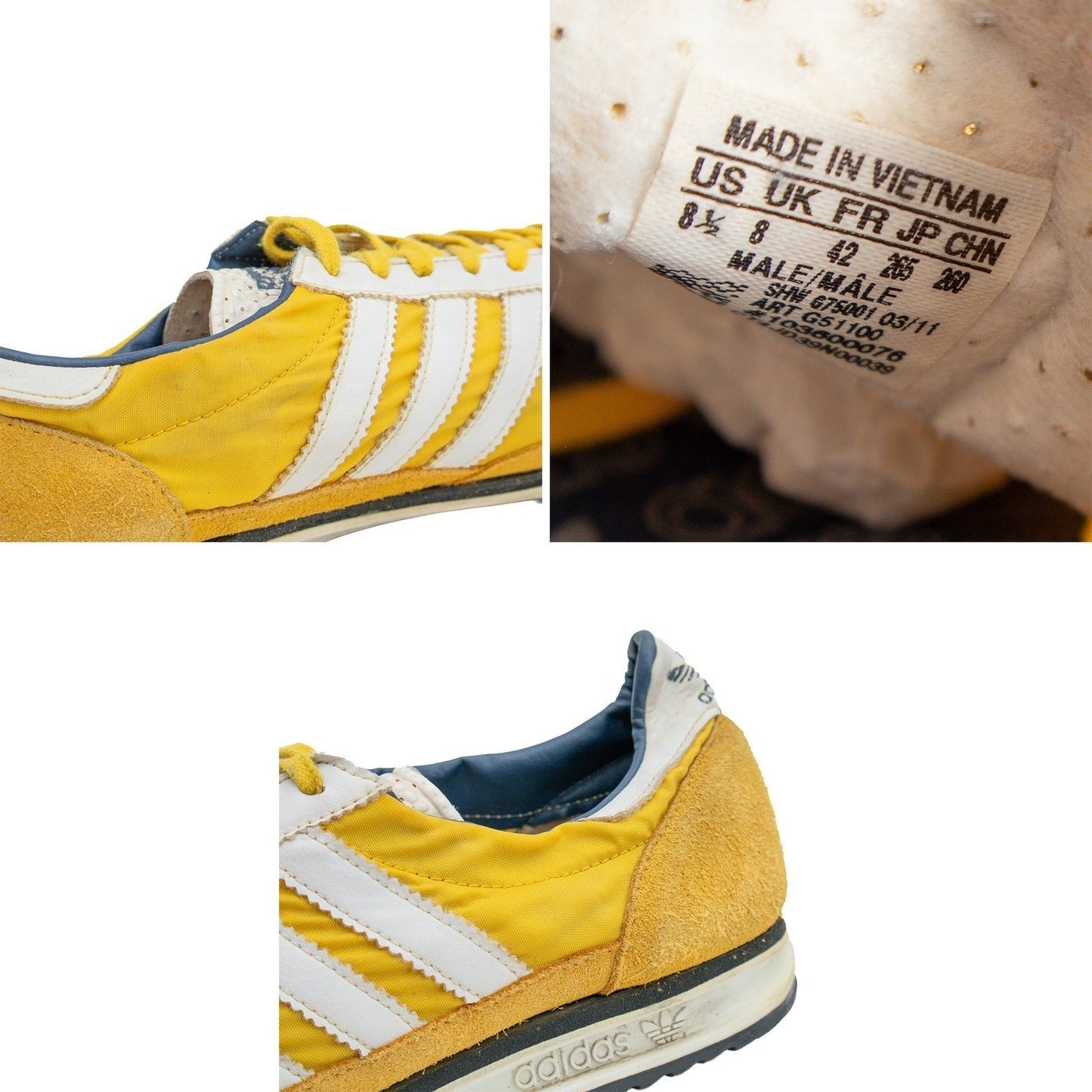 adidas Originals SL 72 Yellow Suede Nylon Retro Sneakers G51101 Men's US 8.5