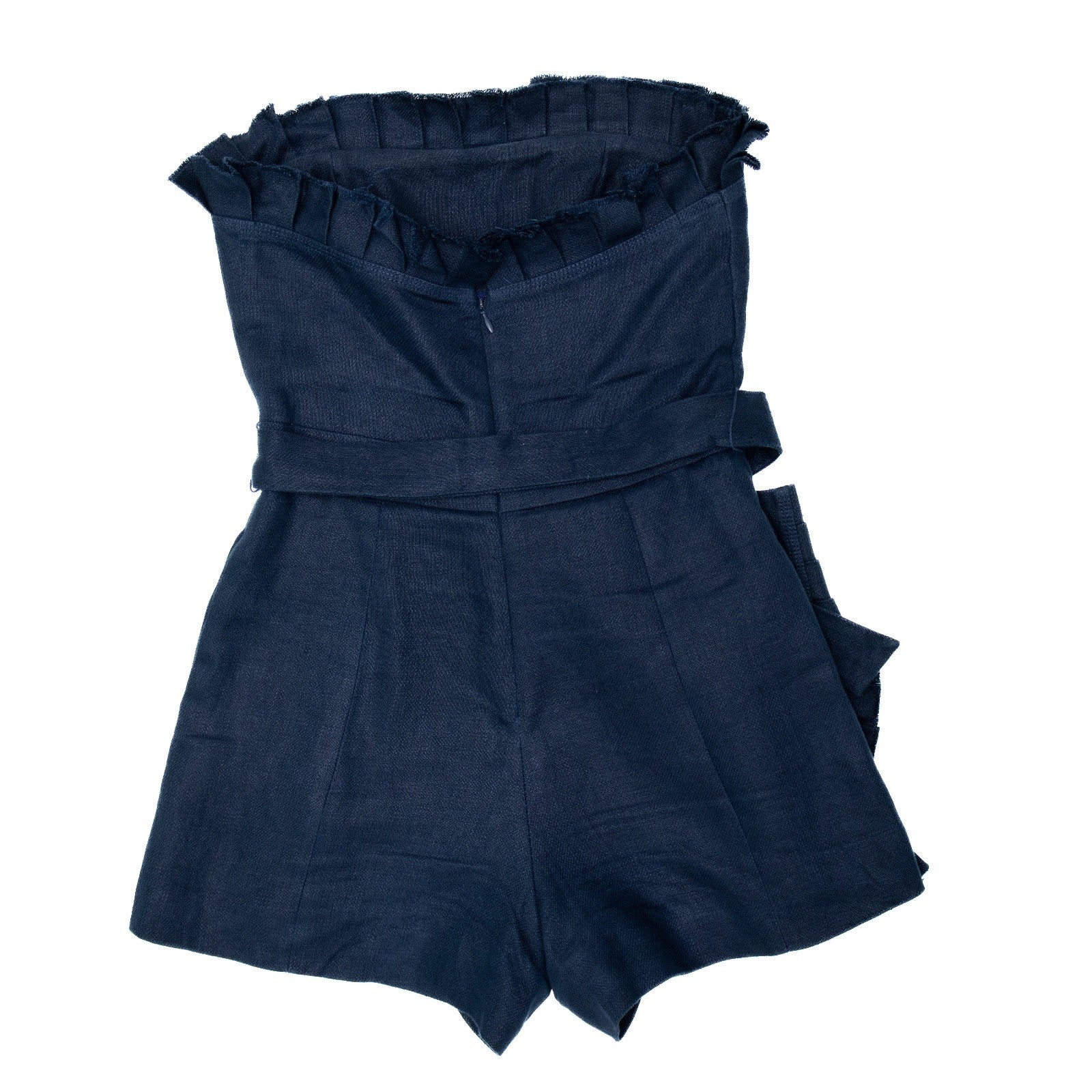 ALEXIS Strapless Linen Belted Romper Navy Blue Size S