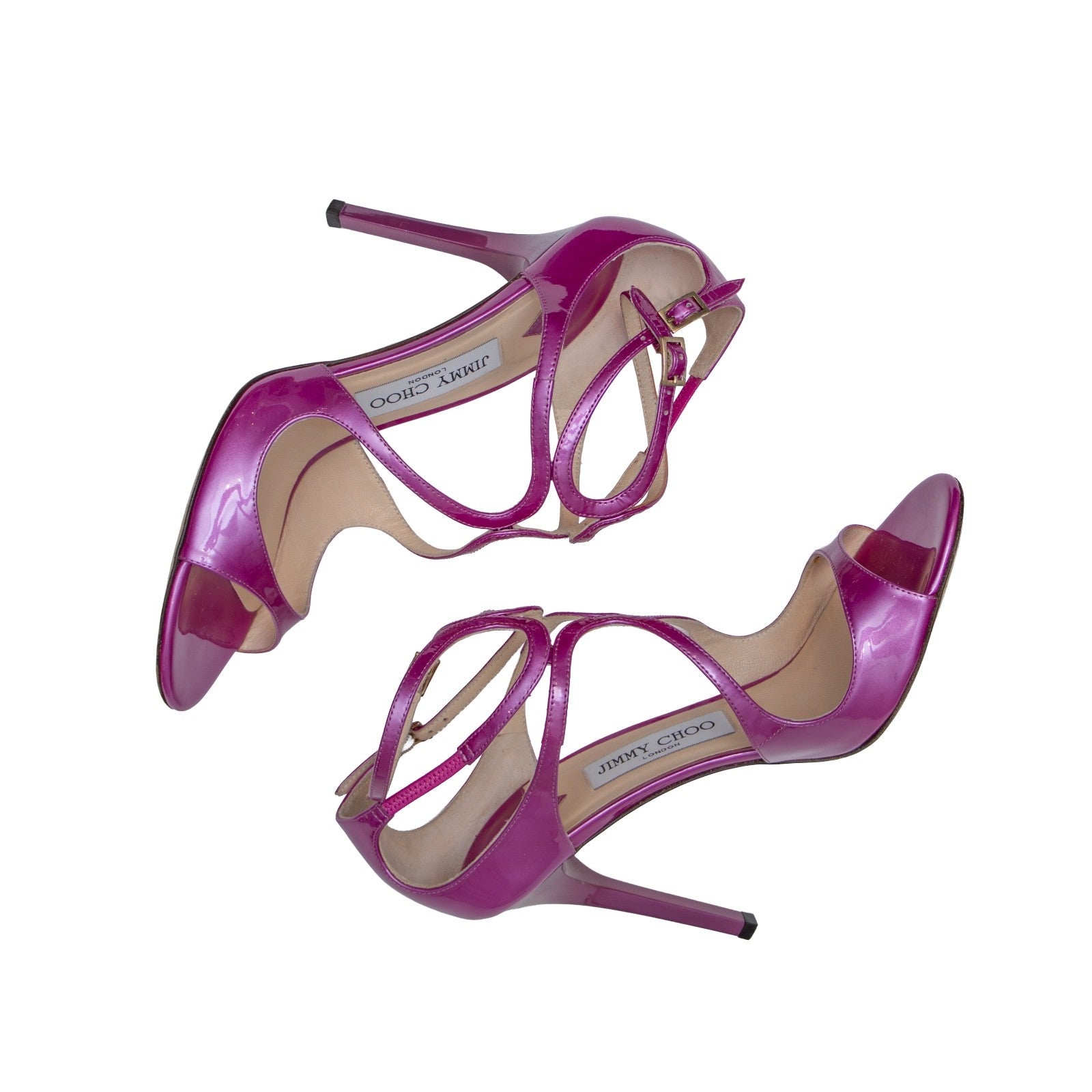 JIMMY CHOO Azia 95 Mauve Pink/Purple  Liquid Metal Leather Sandals SZ 9 IT 39