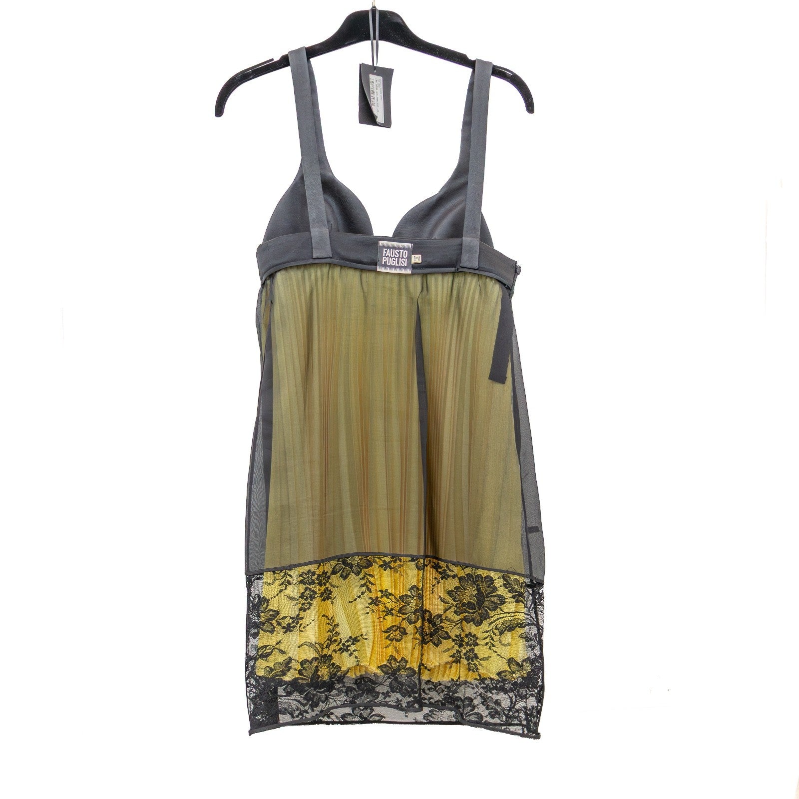 Fausto Puglisi Pleated Slip Dress – Yellow & Black Lace – Size IT 42/ US 6