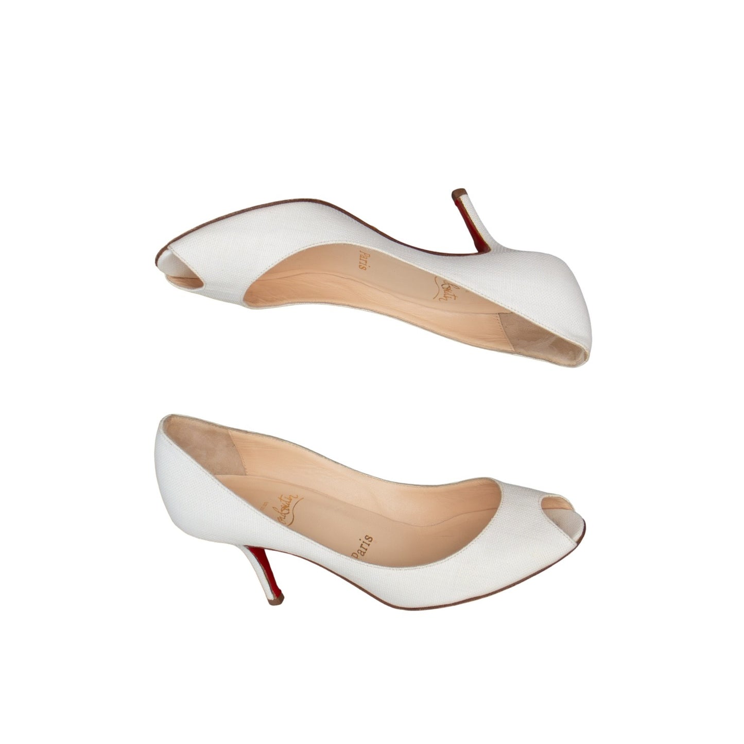 Christian Louboutin White Canvas Peep Toe Pumps Heels EU 36.5 US 6.5 UK 3.5 Ital