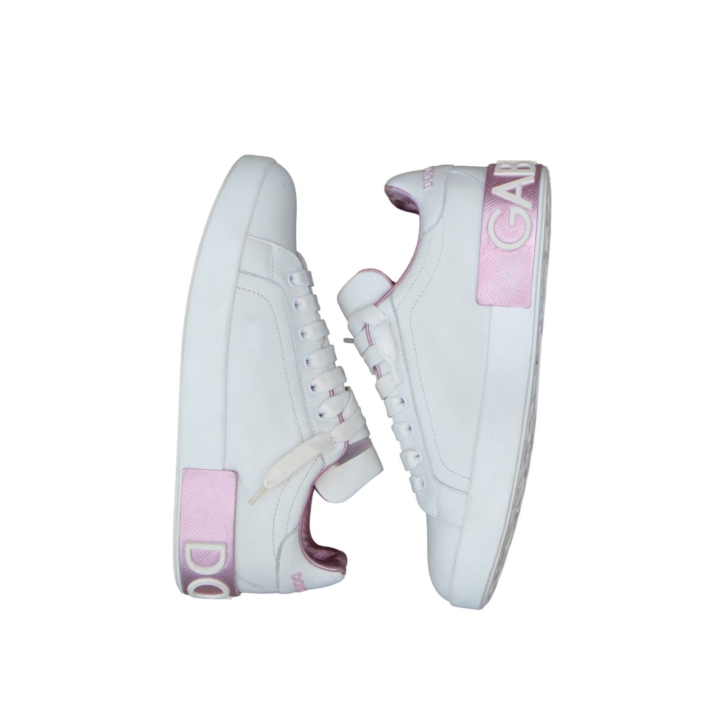 Dolce & Gabbana Portofino Sneakers EU 38 White Pink Leather Repainted Women