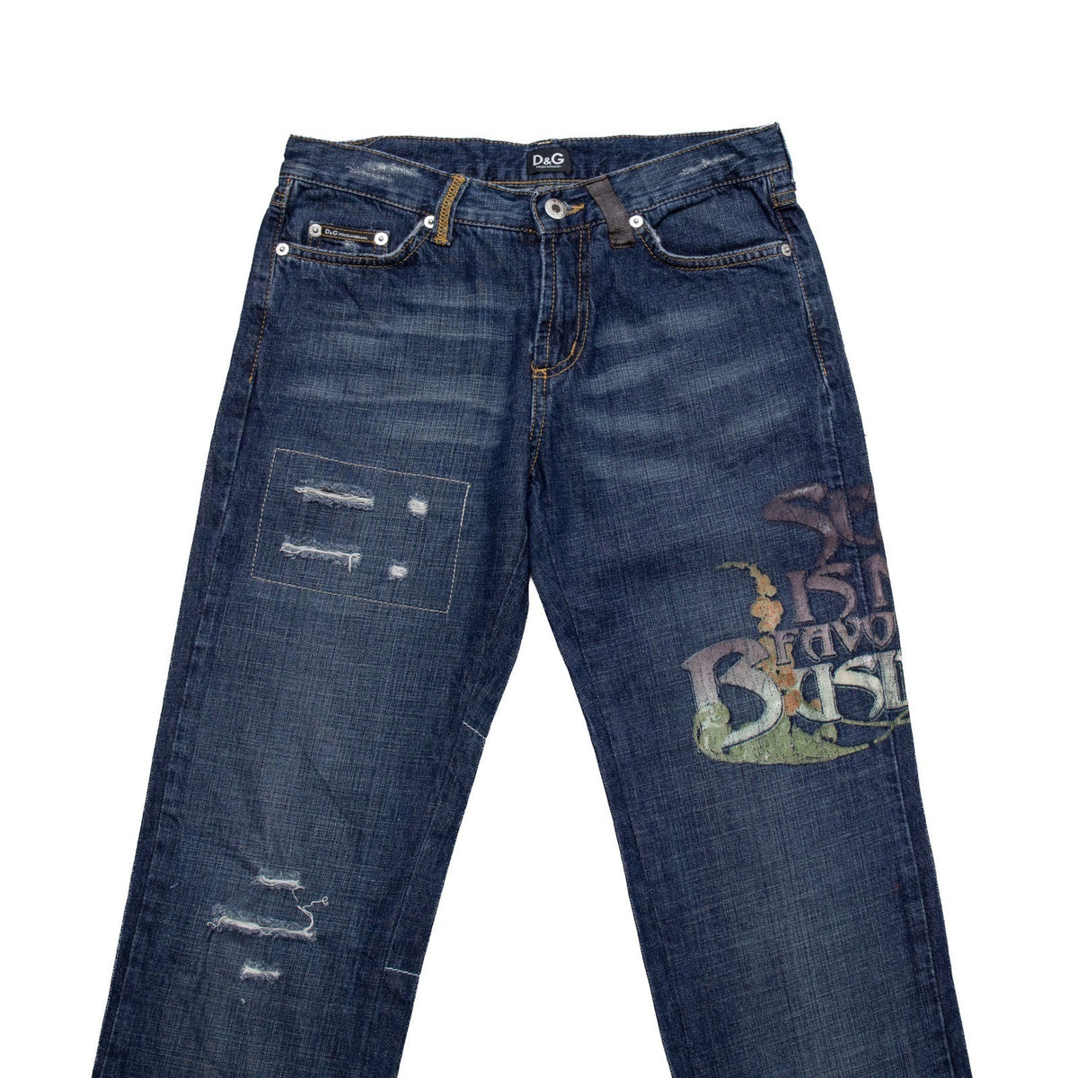 D&G Dolce & Gabbana Distressed Patchwork Graphic Jeans Size 27 / IT 41