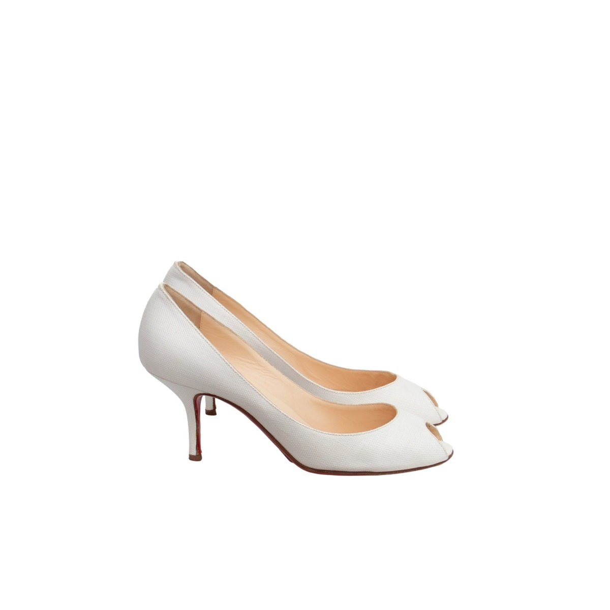 Christian Louboutin White Canvas Peep Toe Pumps Heels EU 36.5 US 6.5 UK 3.5 Ital