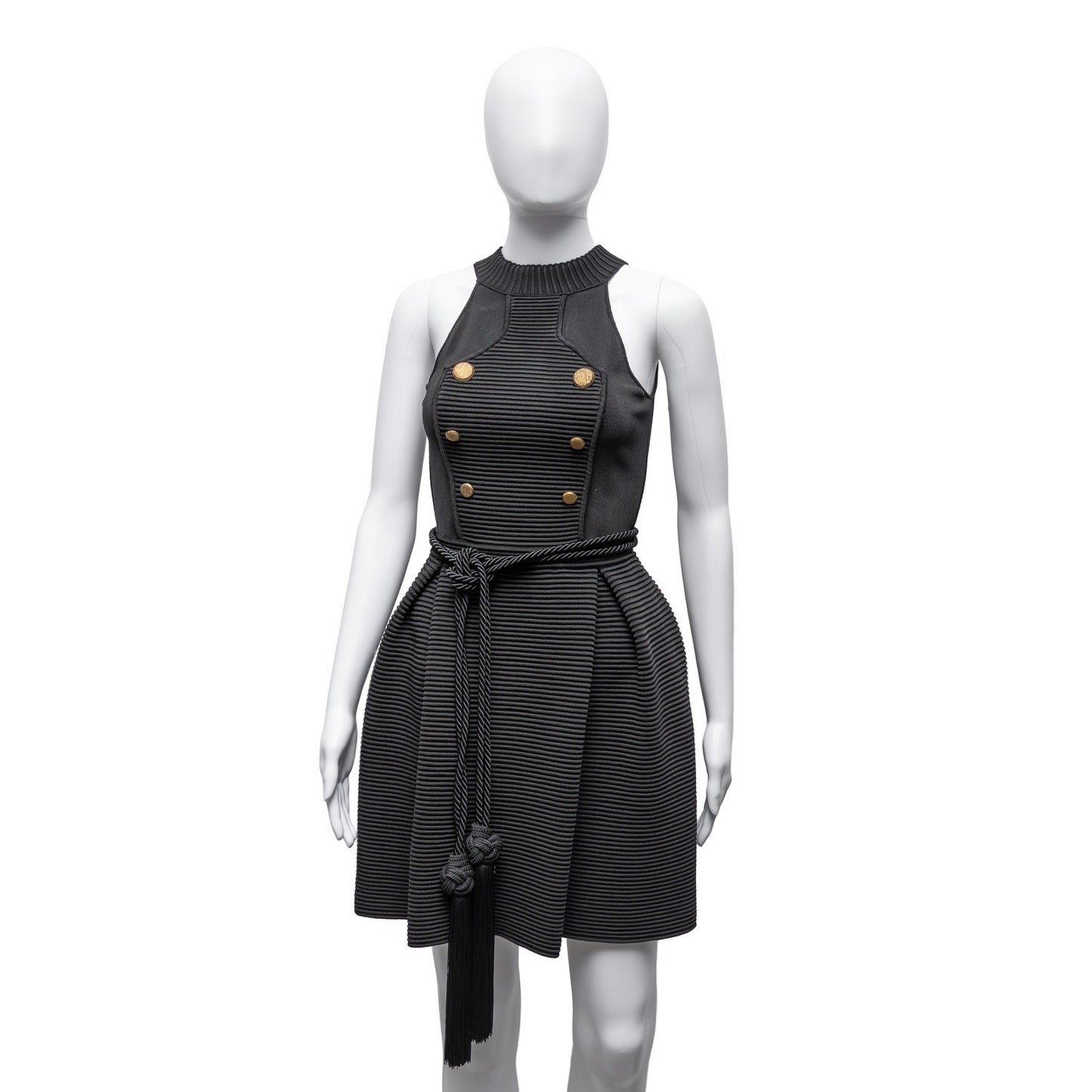 Elisabetta Franchi Black Ribbed Fit & Flare Dress IT 40 / US 4 / UK 8