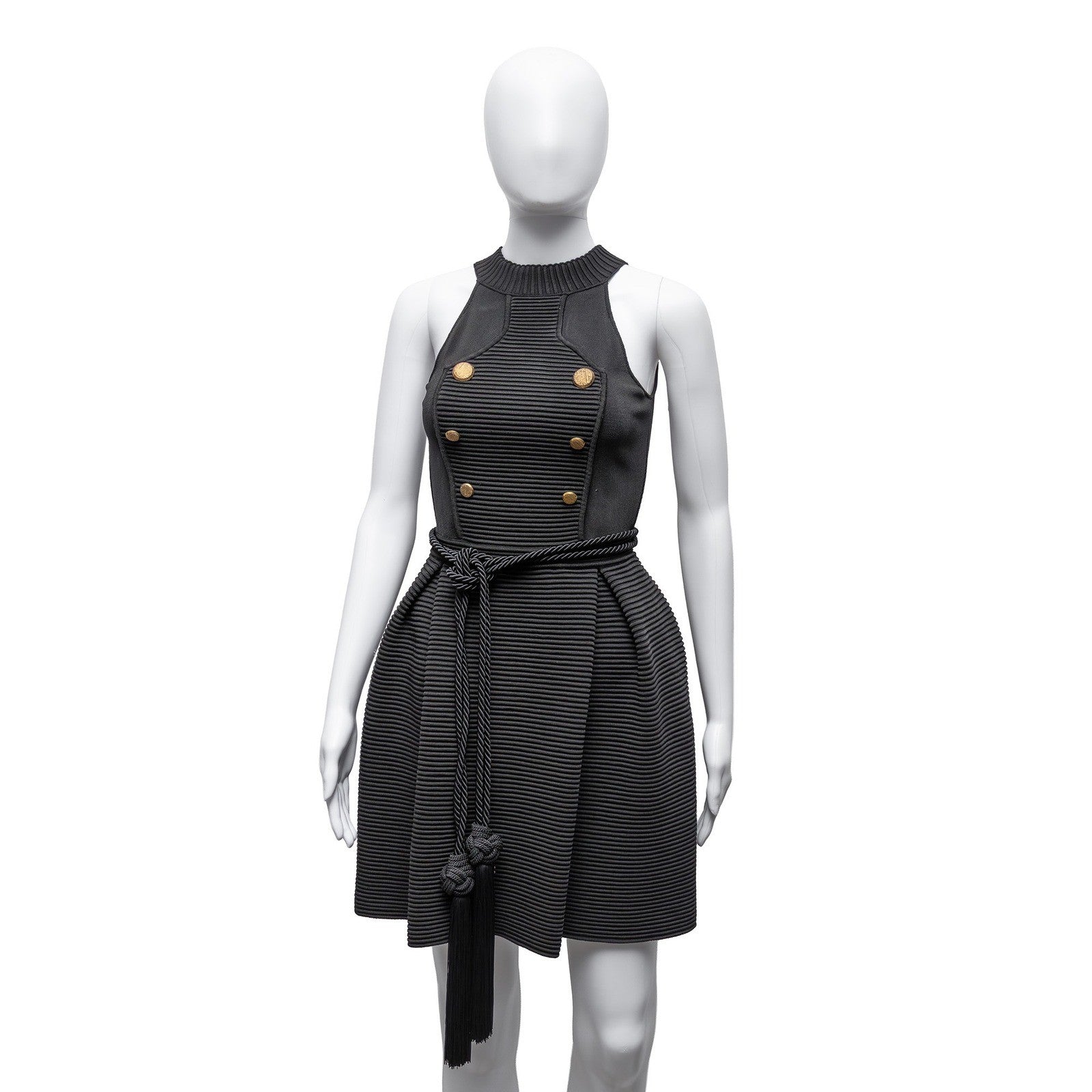 Elisabetta Franchi Black Ribbed Fit & Flare Dress IT 40 / US 4 / UK 8