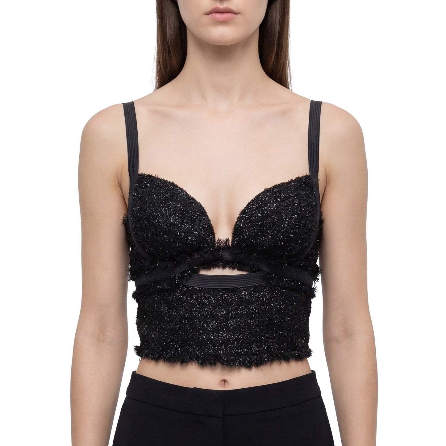 $1400 Versace Black Textured Bustier Crop Top  Size M (US 6 / UK 10)