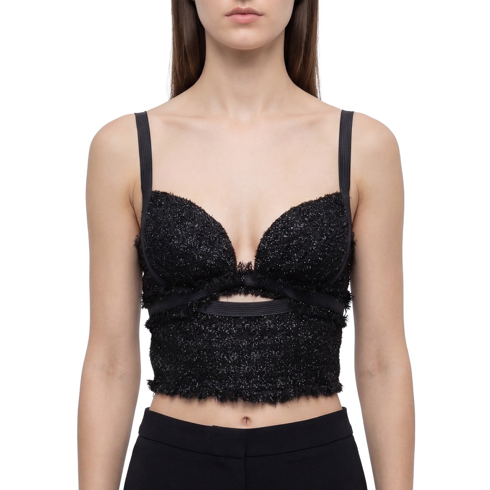 $1400 Versace Black Textured Bustier Crop Top  Size M (US 6 / UK 10)