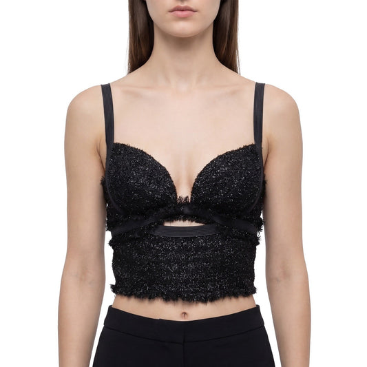 $1400 Versace Black Textured Bustier Crop Top  Size M (US 6 / UK 10)