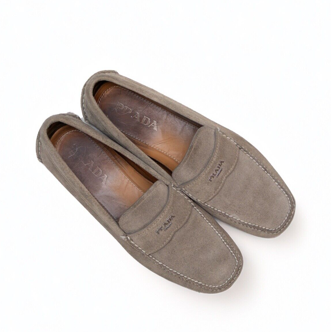 $950Prada Men’s Grey Suede Driving Loafers – Size US 9 / EU 42 / UK 8