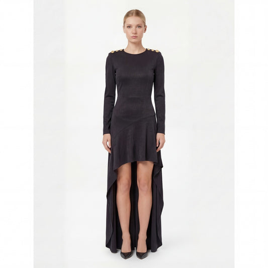Elisabetta Franchi Asymmetric High-Low Dress – Black – IT 40 (US 4 / UK 8)