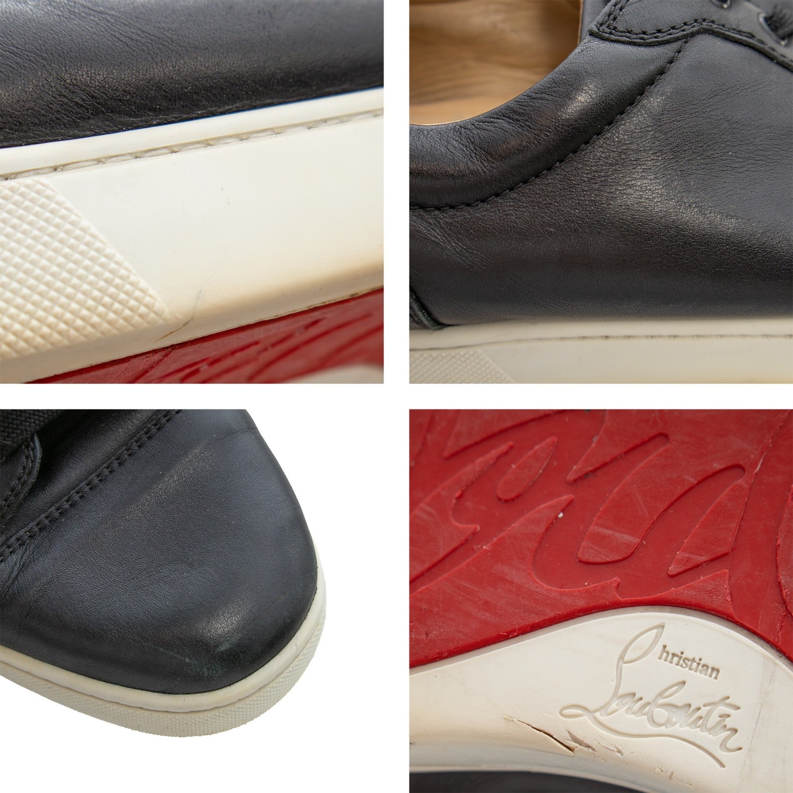 Christian Louboutin Rantulow Grained Leather Low Top Sneakers Black Mens Size 43