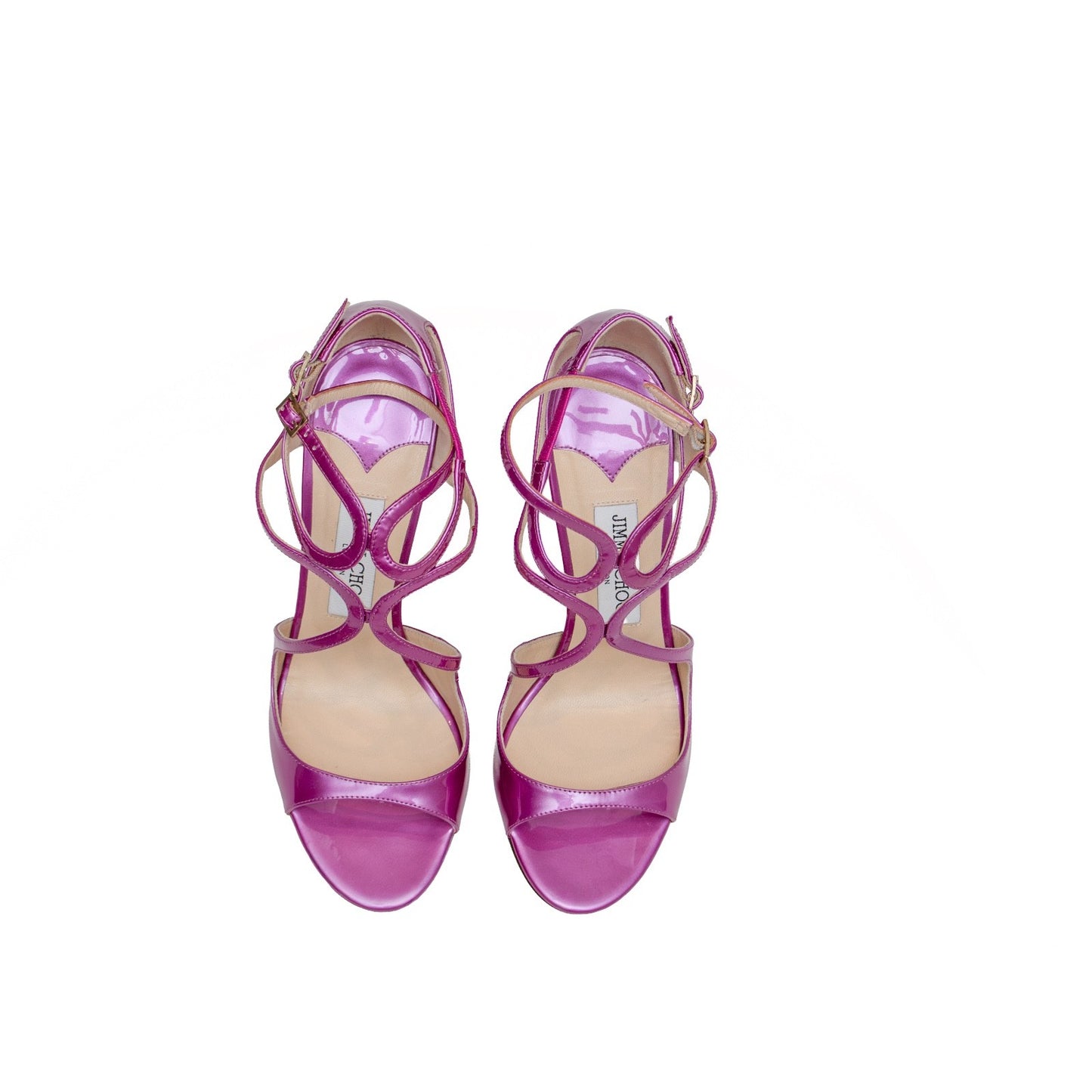 JIMMY CHOO Azia 95 Mauve Pink/Purple  Liquid Metal Leather Sandals SZ 9 IT 39