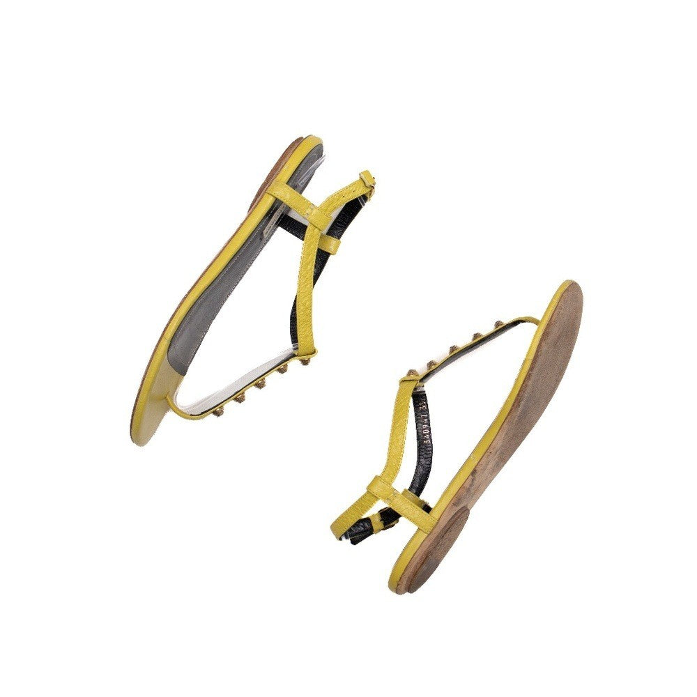 Balenciaga Arena T-Strap Yellow Leather Studded Sandals – EU 39 / UK 6 / US 9