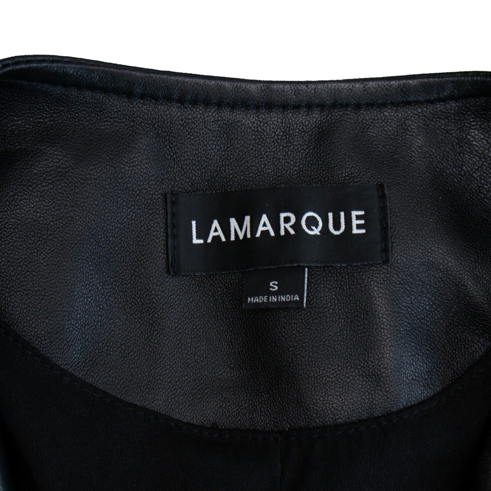 465$ Lamarque Kirsi Black Lamb Leather Cropped Moto Jacket Short Sleeve SizeS