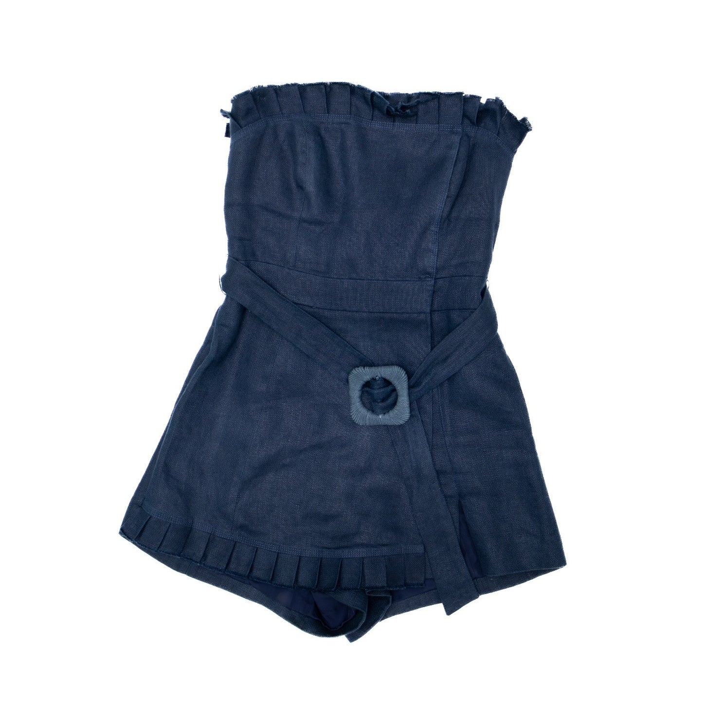 ALEXIS Strapless Linen Belted Romper Navy Blue Size S