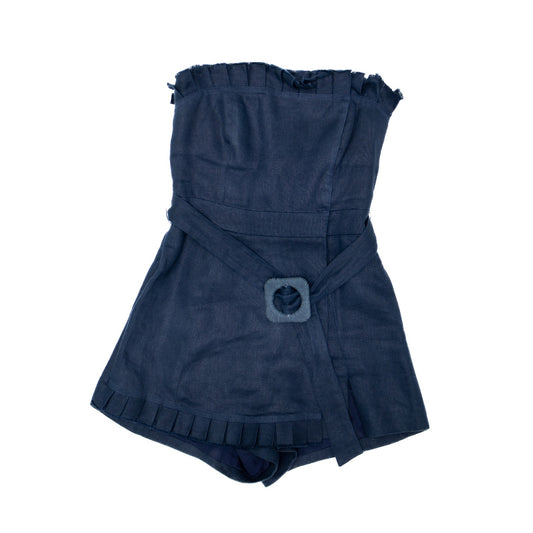ALEXIS Strapless Linen Belted Romper Navy Blue Size S